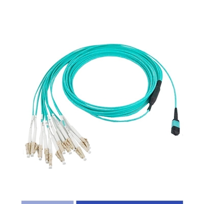 12 Fiber OM3 MTP® to LC Simplex Fiber Optic Trunk Cable Kadın LSZH Patch Cord 1m